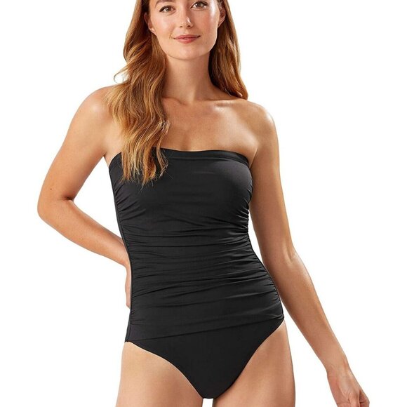 NWT! Tommy Bahama Black Pearl Solids Shirred Bandeau One Piece Swimsuit NEW! - Picture 3 of 3